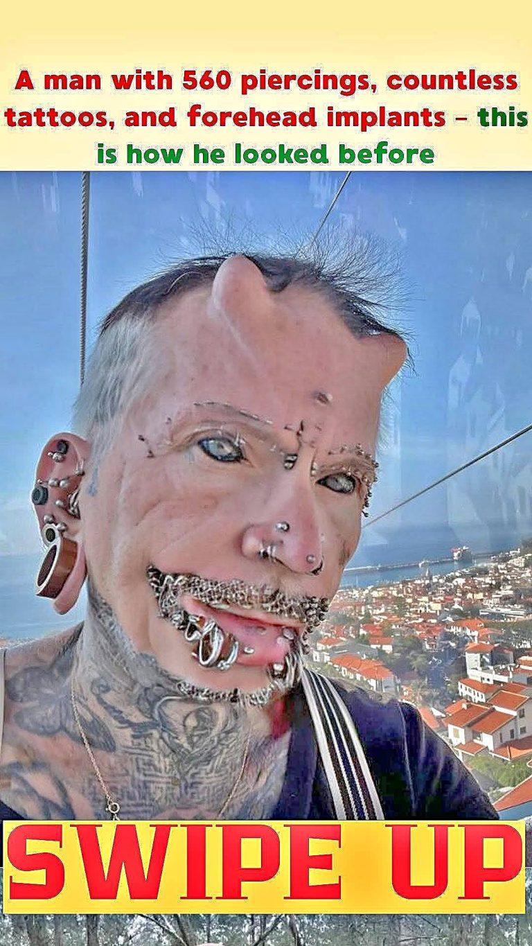A man with 560 piercings, countless tattoos, and forehead implants – this is how he looked before